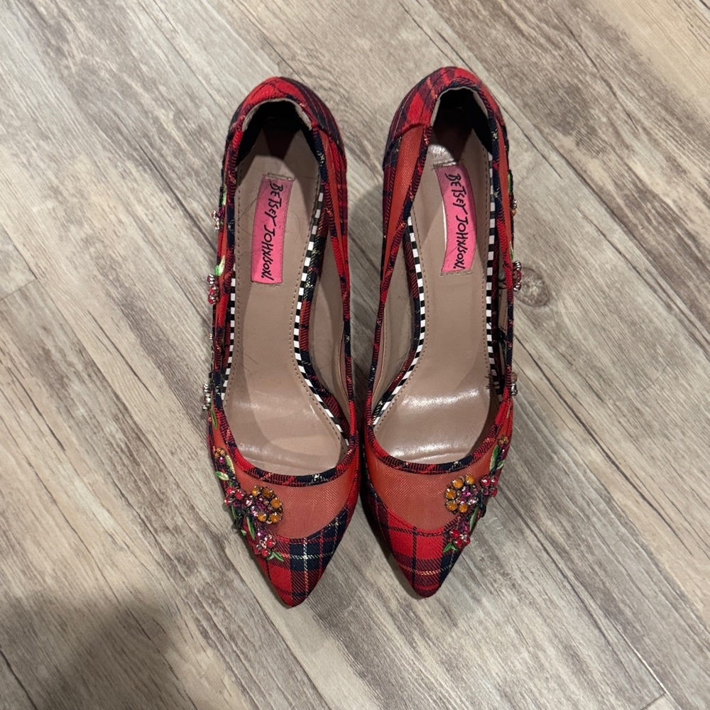 Red Plaid Betsey Johnson Heels